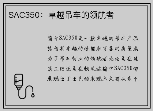 SAC350：卓越吊车的领航者